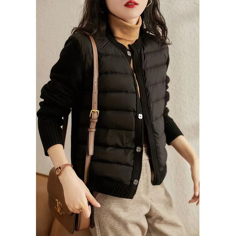 Sweater Stitching Zipper Casual Down Jacket