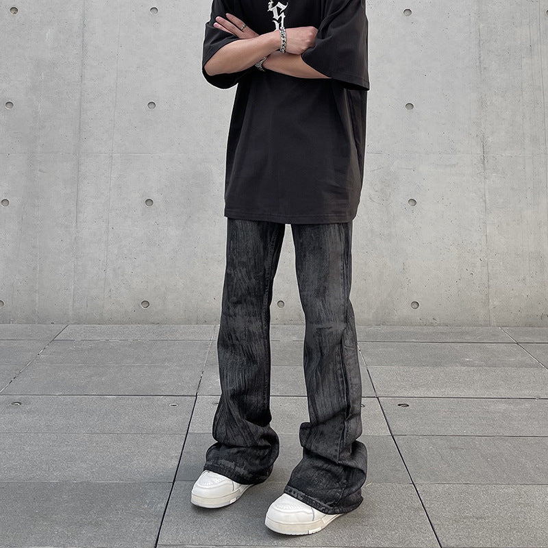 American High Street Batik Coated Second-hand Black Color Jeans Men