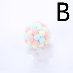 Cat Toy Colorful Plush Ball, Sounding Multi-color Rainbow Ball