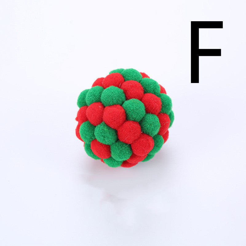 Cat Toy Colorful Plush Ball, Sounding Multi-color Rainbow Ball
