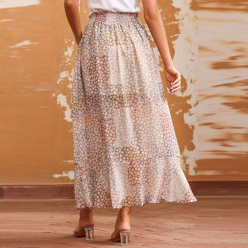 Bohemian Casual Pleating Button Split High Waist Long Dress For Women