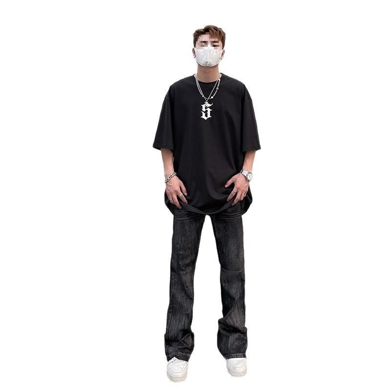 American High Street Batik Coated Second-hand Black Color Jeans Men