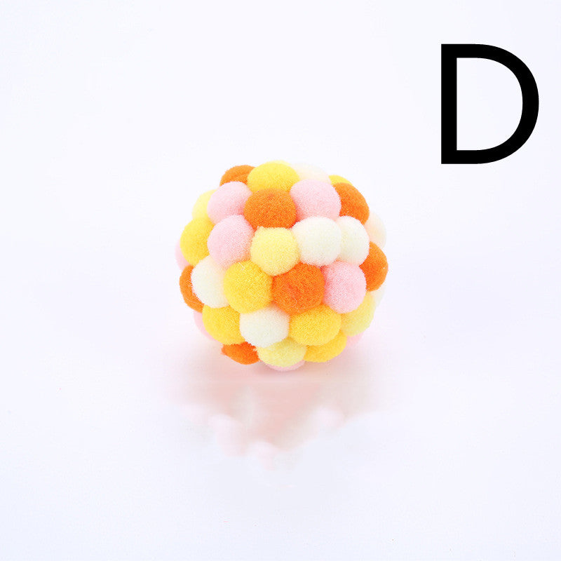 Cat Toy Colorful Plush Ball, Sounding Multi-color Rainbow Ball