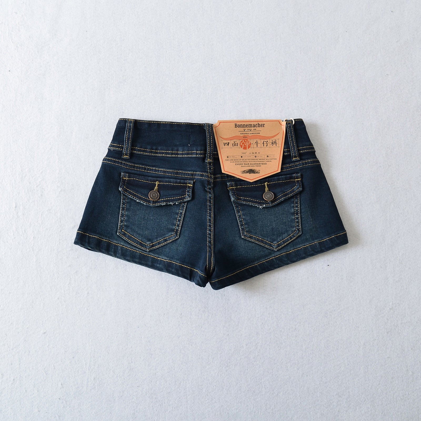 European And American Style Two-button Distressed Tight Stretch Denim Shorts